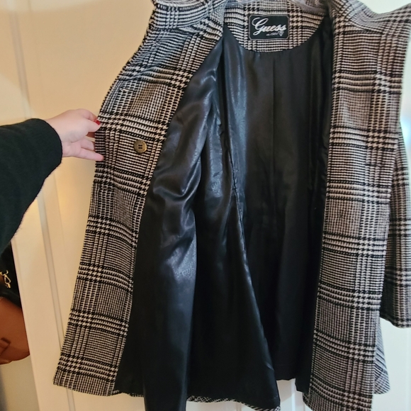 Guess houndstooth wool blend peacoat with pleather accents - Picture 3 of 14